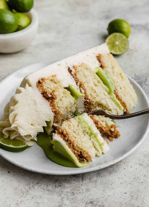 Key Lime Crunch Cake, Key Lime Mousse Cake, Key Lime Pie Cake Recipe, Key Lime Pie Cake, Key Lime Mousse, Vanilla Bean Buttercream, Key Lime Cake, Lime Curd, Mousse Cake Recipe