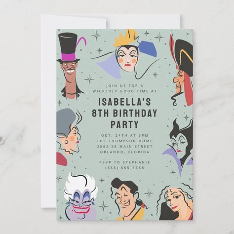 Disney Party Invitations, Bday Party Boy, Disney Invitation, Disney Villain Party, Invitation Disney, Villains Party, Scary Party, Dr Facilier, Pink Invitation