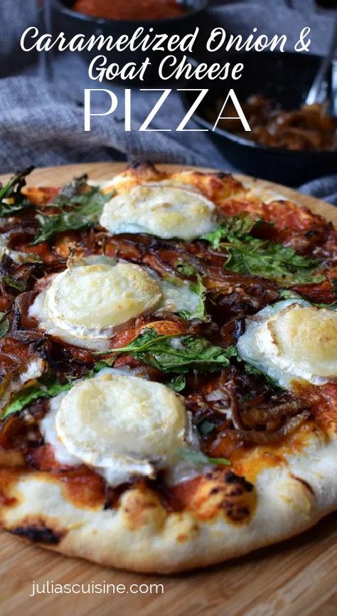 Time to up your pizza game. This Caramelized Onion & Goat Cheese Pizza is worthy of red wine and fine dining. Make it and love it! Goat Cheese Pizza Recipes, Cheese Pizza Recipe, Onion Pizza, Goat Cheese Pizza, Unique Pizza, Goat Cheese Recipes, Goats Cheese, Pizza Recipes Homemade, Caramelized Onion