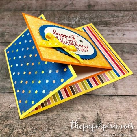 The Paper Pixie, Paper Pixie, Joy Fold Card, Fancy Fold Card Tutorials, Card Making Templates, Birthday Stamps, Card Folds, Shaped Cards, Designer Series Paper