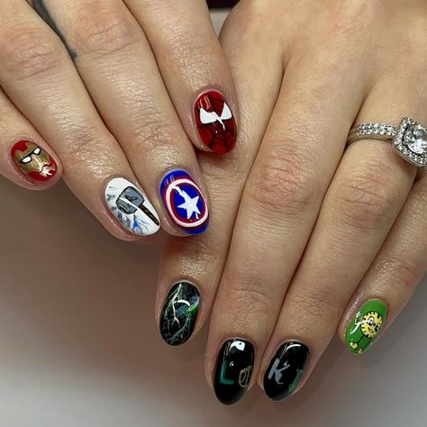 My faaavvvvv set this year 🥹🥹❤️❤️ my little marvel geek heart was crying 🥳🥳 Builder Mani Fill Freestyle Bundle : $75 Total : $75 #marvelnails #marvel #lokinails #loki #captainamerica #ironman #spiderman #thor #avengers #buildergel #buildergelmanicure #gel #gelnails #nailart Marvel Nails Designs, Marvel Nails, Thor Avengers, Ironman Spiderman, Dream Nails, Girl Stuff, Gel Manicure, Nails Designs, Loki