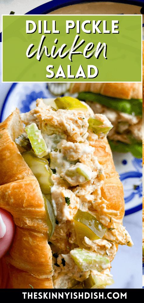 Looking for a delicious and tangy twist on traditional chicken salad? Try this dill pickle chicken salad! Packed with shredded chicken, lots of pickles, and a super flavorful creamy dressing, this salad is sure to become a new favorite. Great for no heat lunch meal prep and easy no cook warm weather meals. Don't forget to save this recipe for later! Warm Weather Meals, Dill Pickle Chicken Salad, Pickle Chicken Salad, Classic Sandwiches, Dill Pickle Chicken, Amazing Sandwiches, Shredded Chicken Salads, Pickle Chicken, No Heat Lunch