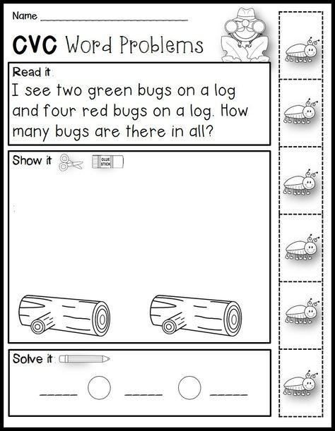 CVC word problems - Help your emergent readers understand the concepts and vocabulary of beginning word problems! 1st Grade Word Problems Activities, Kindergarten Word Problems, Word Problems Kindergarten, Poster Education, Worksheets For First Grade, Ideas Bookmark, English Conversation For Kids, Tutoring Ideas, Kindergarten Math Free