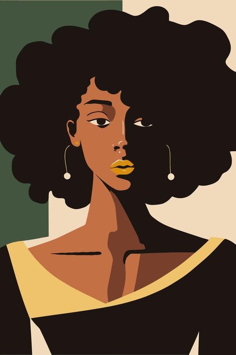 Afro Abstract Art, Black Woman Hair Drawing, African Illustration Art, African Drawings Black Art Sketch, Black Illustrators, Black Woman Portrait Painting, Afro Hair Illustration, Black Illustration Art, Curly Hair Illustration