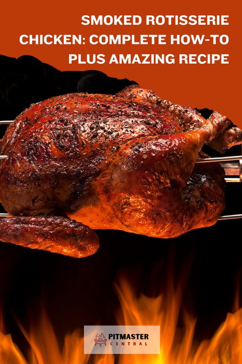 Learn the step-by-step process for creating a delicious smoked rotisserie chicken at home. #chickenrecipes #smokedmeats #rotisseriecooking Smoked Rotisserie Chicken Recipes, Rotisserie Chicken At Home, Smoked Whole Chicken, Rotisserie Chicken Recipe, Cooking Over Fire, White Sauce Recipes, Adoption Party, Turkey Dishes, Rotisserie Chicken Recipes