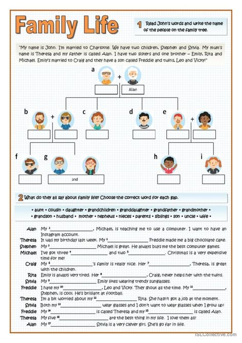 Language Goals, Vocabulary Worksheets, Grammar And Vocabulary, Esl Worksheets, Family Relationships, Second Child, Bad Timing, Family Life, Family Tree