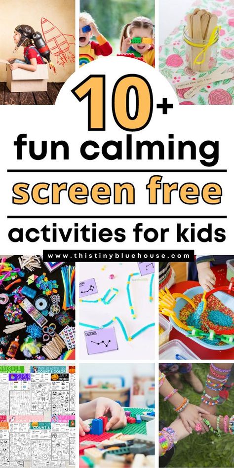 Here are 10  best screen free play ideas for kids under age 8. These screen free play ideas for kids are perfect for encouraging screen free independent play when the kiddos are stuck at home. They offer quiet independent play that is engaging, confidence building and calming. Summer Independent Activities For Kids, Independent Play Activities Elementary, Independent Play For Preschoolers, Independent Kids Activities, Non Screen Activities For Kids, Quiet Time Activities For School Age, Quiet Time Activities For Kindergarten, Independent Activities For Kids, Calm Activities For Kids