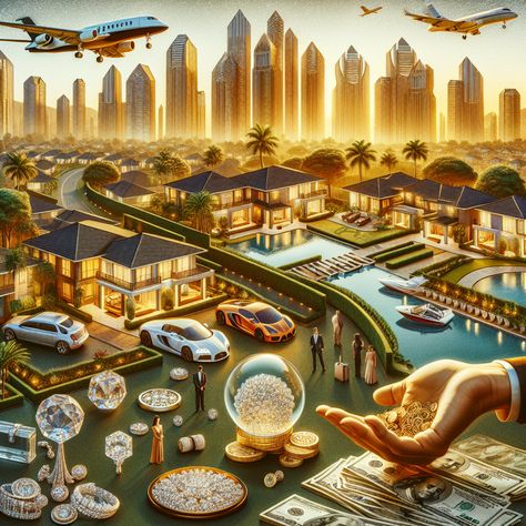 Experience lavish lifestyle in this AI-rendered image of luxury mansions, opulent cars, and high-end fashion. Discover a prosperous city buzzing with financial success. Bask in the glow of golden lights, diamond jewelry, and fortunes foretold. #WealthManifestation #Prosperity #LuxuryLifestyle #Abundance #Success #FinancialFreedom. Learn more about wealth manifestation [link].

Characters: 350 Rich And Wealthy, Abundance Images, Luxury Mansions, Lavish Lifestyle, Luxury Houses Mansions, Wealth Manifestation, Sri Yantra, Manifesting Wealth, Angel Aesthetic