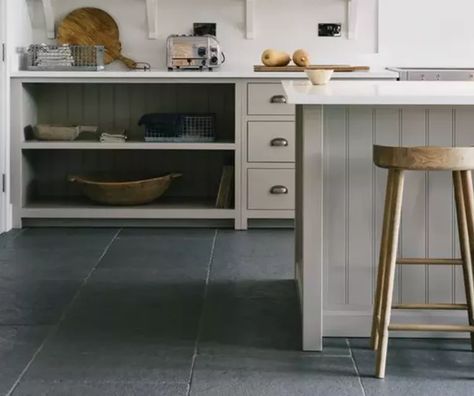 15 Kitchen Cabinet Colors That Go With Gray Flooring | Hunker Kitchen Devol, Colours That Go With Grey, Gray Flooring, White Kitchen Inspiration, Cozy Kitchens, Devol Kitchens, Dark Wood Cabinets, White Kitchens, Mid Century Modern Kitchen