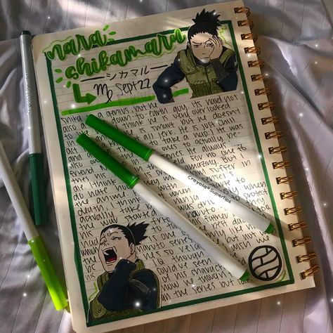 Anime Journal Naruto, Naruto Journal Ideas, Naruto Journal, Journaling Aesthetic, Shikamaru Nara, Bullet Journal Banner, Anime Journal, Bullet Journal Notes, Memory Journal