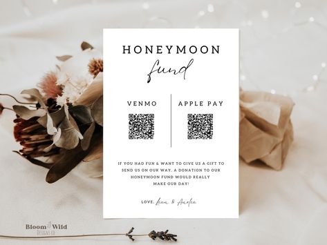 Honey Moon Fund Qr Code, Cashapp Wedding Sign, Venmo Qr Code Sign Wedding, Venmo Wedding Sign, Wedding Honeymoon Fund, Honeymoon Fund Sign, Wishing Well Wedding, Wedding Qr Code, Canva Editing