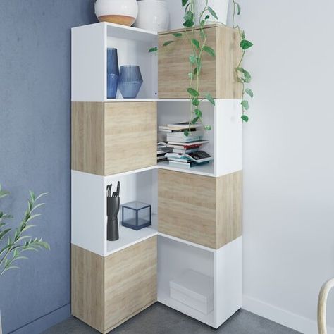 Book Shelves Design, Corner Book Shelves, Corner Shelving Ideas, Corner Shelves Kitchen, Tall Corner Shelf, Corner Shelf Design, Bathroom Corner Shelf, Hostels Design, Tall Shelves