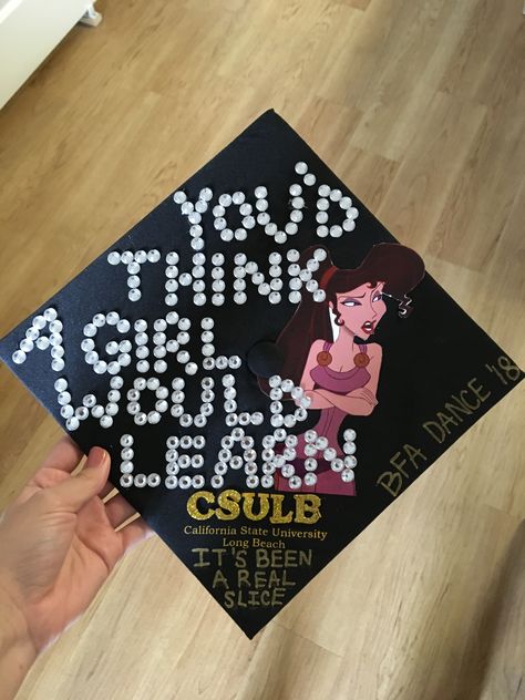 Megara Hercules Quotes, Graduation Cap Designs Hercules, Greek Mythology Graduation Cap, Hercules Graduation Cap, Csulb Graduation, Graduations Ideas, Disney Grad Caps, Senior Caps, Life Aspirations