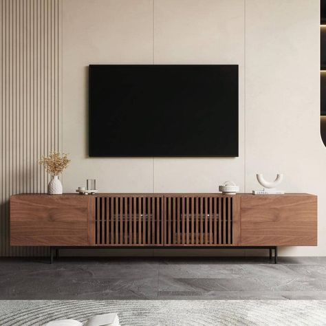 Mid Century Modern Tv Wall, Minimalist Entertainment Center, Minimal Tv Unit, Minimal Tv Stand, Wooden Media Console, Wall Mounted Tv Unit, Mid Century Modern Tv, Floating Tv Unit, Mid Century Modern Tv Stand