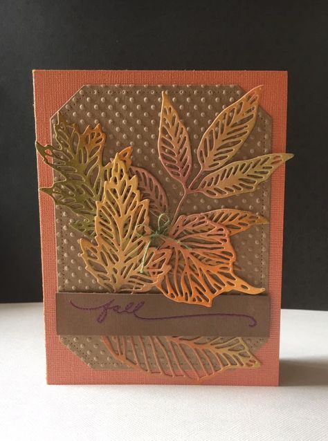 Fall leaves featuring die cuts | penguinpapers Tim Holtz Thanksgiving Cards, Tim Holtz Skeleton Leaves Cards, Thanksgiving Leaves, Skeleton Leaves, Lindys Stamp Gang, Forest Moss, Tim Holtz Dies, Carved Pumpkin, Leaf Cards