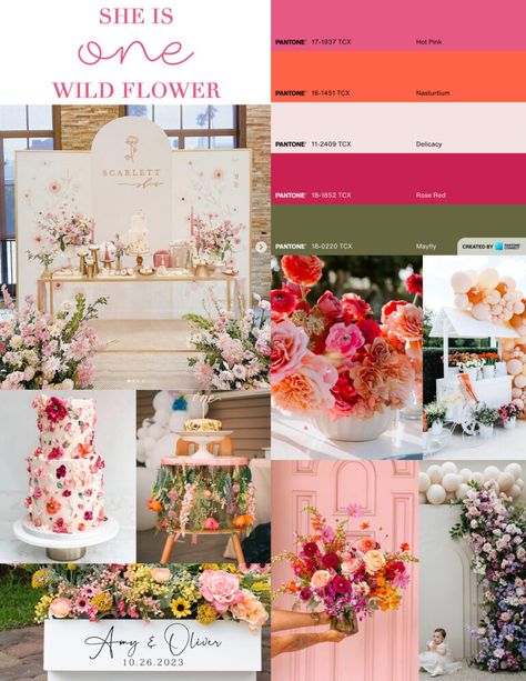 She is one wild flower birthday party moodboard Wild Flowers Theme Party, Wild Flower Birthday Party Ideas, Flowery First Birthday, Wildflower 1st Birthday Party Food, Wild Flower Second Birthday, She Is One Wildflower Birthday, Wildflower Turning One, One Wildflower Birthday Theme, Two Wild Flower Birthday Party Girl