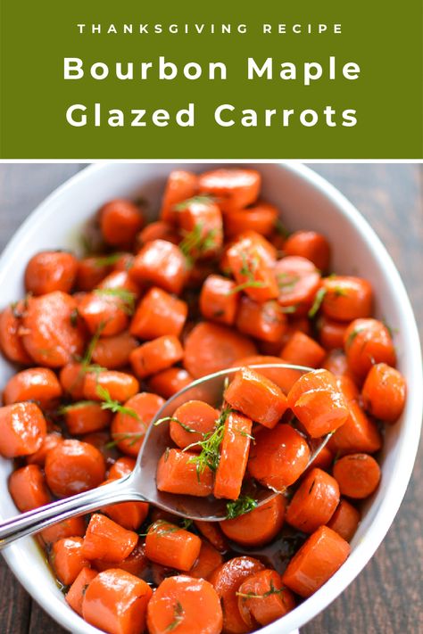 These bourbon maple glazed carrots are the ultimate Thanksgiving side dish recipe. They are little coins bursting with sweet, carroty flavor. Bourbon Maple Glazed Carrots, Maple Bourbon Carrots, Bourbon Carrots, Maple Glazed Carrots Recipe, Bourbon Glazed Carrots, Orange Glazed Carrots, Cooking With Bourbon, Carrots In Oven, Maple Syrup Glaze