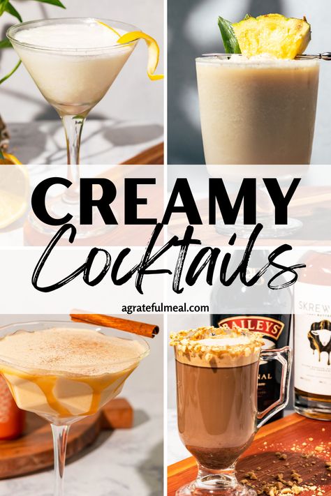 Discover a world of creamy cocktails for every season from spring and summer drinks to fall and winter. Indulge in Baileys cocktails, Skrewball peanut butter whiskey, whipped cream vodka, and coconut cream-based creations. Savor a Snickers latte or dive into coffee cocktails. Refresh with a Pina Colada, Pumpkin Mudslide, or Lemon twist, and celebrate with a Pecan Pie or Orange Creamsicle Martini. Cheers to easy drink recipes all year round! Maple Vodka Drinks, Creamy Vodka Drinks, Six And Twenty Carolina Cream Drink Recipes, Vanilla Whiskey Drinks, Cream Drinks Alcohol, Creamy Cocktail Recipes, Creamy Alcoholic Drinks, Creamsicle Martini, Chai Drinks