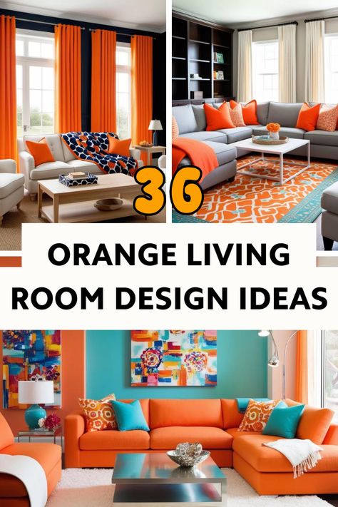 Bright Orange Couch Living Room Ideas, Orange White Living Room, Navy Blue And Orange Living Room, Tangerine Walls, Orange Sofa Living Room Ideas, Orange And Blue Living Room, Orange Couch Living Room Ideas, Orange Living Room Decor Ideas, Bright Living Room Colors