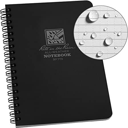 Amazon.com: Rite in the Rain All-Weather Side-Spiral Notebook, 4 5/8" x 7", Black Cover, Universal Pattern (No. 773): Office Products Waterproof Notebook, Bullet Pen, Fisher Space Pen, Space Pen, Metal Barrel, Metal Pen, Cute Notebooks, Cool Notebooks, Pocket Clip