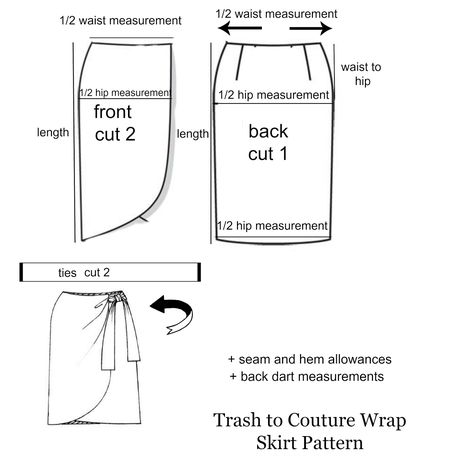 When it comes to Summer sewing nothing beats a quality linen fabric.  It's light weight, absorbent, and provides coolness fo... Wrap Skirt Patterns Sewing, Pola Top, Wrap Skirt Diy, Wrap Skirt Tutorial, Tulip Wrap, Wrap Skirt Pattern, Trash To Couture, Front Pieces, Skirt Pattern Free