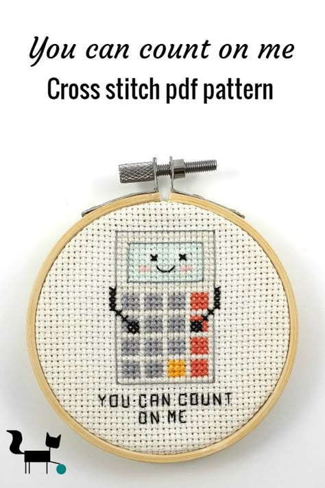 This you can count on me is the newest addition to my geek pun cross stitch pdf pattern line. It can be made in an afternoon or so. #geek #crossstitchpattern #pun Cute Funny Cross Stitch, You Can Count On Me, Math Cross Stitch, Fun Cross Stitch Patterns, Funny Cross Stitch Patterns Free, Cross Stiches Ideas Easy, Easy Cross Stitch Patterns Free, Nerdy Cross Stitch Patterns Free, Simple Cross Stitch Patterns