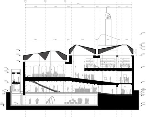 Section Drawing Architecture, Art Museum Architecture, Museum Plan, Contemporary Art Museum, Section Drawing, Basement Floor Plans, Cultural Centre, Architectural Section, Museum Architecture