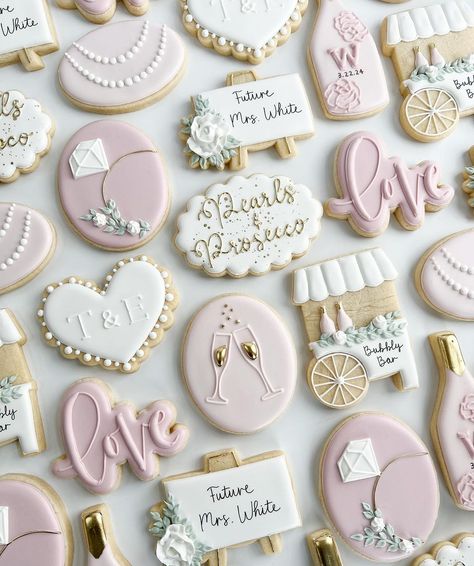 Pearls & Prosecco 🥂 | Instagram Pearls And Prosecco Bridal Shower Theme Cookies, Cookies For Bridal Shower Cute Ideas, Pearl Sugar Cookies, Pearls And Persecco Bridal, Petals And Prosecco Cookies, Pearls And Prosecco Theme Bachelorette, Petals And Pearls Bridal Shower Theme, Bridal Shower Pearls And Prosecco Theme, Pearls And Prosecco Cookies