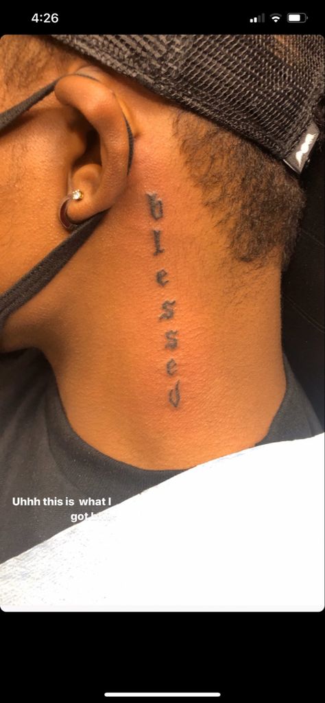 Blessed Side Neck Tattoo, Blessed Stomach Tattoo, Blessed Ear Tattoo, Blessed Tattoo For Men Neck, Blessed Neck Tattoo Men, Blessed Tattoo Neck, Blessed Tattoo Behind Ear, Blessed Tattoo For Men, Blessed Neck Tattoo