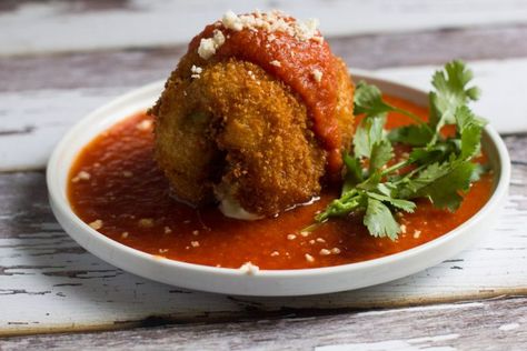 Deep Fried | Avocado | Comfort Food | Mexican | Tex Mex | Fried Cheese | Recipe | Marinara Stuffed Fried Avocado Recipes, Fried Stuffed Avocado, Deep Fried Avocado, Chicken Stuffed Avocado, Fried Avocado, Avocado Blt, Office Food, Stuffed Avocados, Stuffed Avocado