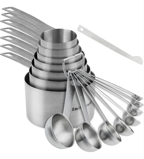 Measuring Cups and Spoons Set, Stainless Steel Measuring Cups, 18/8(304) Material Heavy Duty 7 Measuring cups and 8 Measuring Spoons 1 Leveler and 2 rings Pack 18pcs Per set Dry Measuring Cups, Baking Measurements, Stainless Steel Measuring Cups, Measuring Cups And Spoons, Measuring Cups & Spoons, Measuring Cups Set, Spoons Set, Measuring Tools, Baking Set