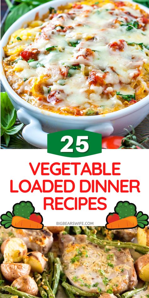 Half Your Plate Veggies, Lots Of Vegetables Recipes, Chopped Veggie Recipes, Dinner Recipe With Vegetables, Vegetables For Dinner Meals, Vegetable Filled Meals, Vegetable Loaded Dinner, Mostly Vegetable Meals, Heavy Veggie Meals