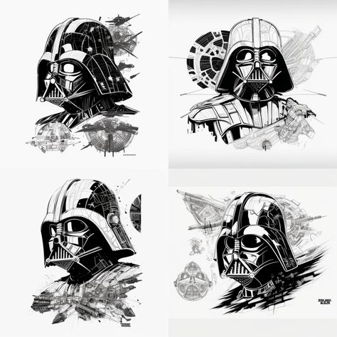 Star Wars Ships Tattoo, Dark Vader Drawing, Darth Vader Tattoo Ideas, Star Wars Tattoo Design, Darth Vader Sketch, Darth Vader Tattoo Design, Darth Vader Drawing, Star Wars Sleeve, Vader Tattoo