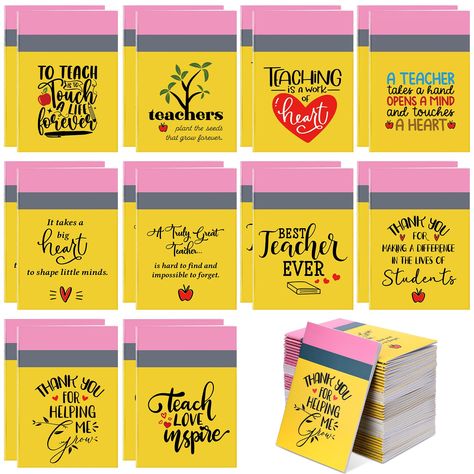 PRICES MAY VARY. Teacher Notebook Set: the package includes 50 inspirational notepads that come in classic pencil design, featuring 10 different styles, each style has 5, so there are enough quantities to be sent as gifts for teachers, colleagues and more, showing your appreciation Ideal Size for Use: with an approximate size of about 3.35 x 4.72 inches/ 8.5 x 12 cm, this compact design makes it easily portable and convenient to slip into most bags, whether you are tracking student grades or jot Welcome Back To School Gifts, Teacher Care Package, Teachers Appreciation Gifts, School Gifts For Teachers, Back To School Teacher Gifts, School Christmas Gifts, Student Birthday Gifts, First Day Of School Gift, Teachers Week