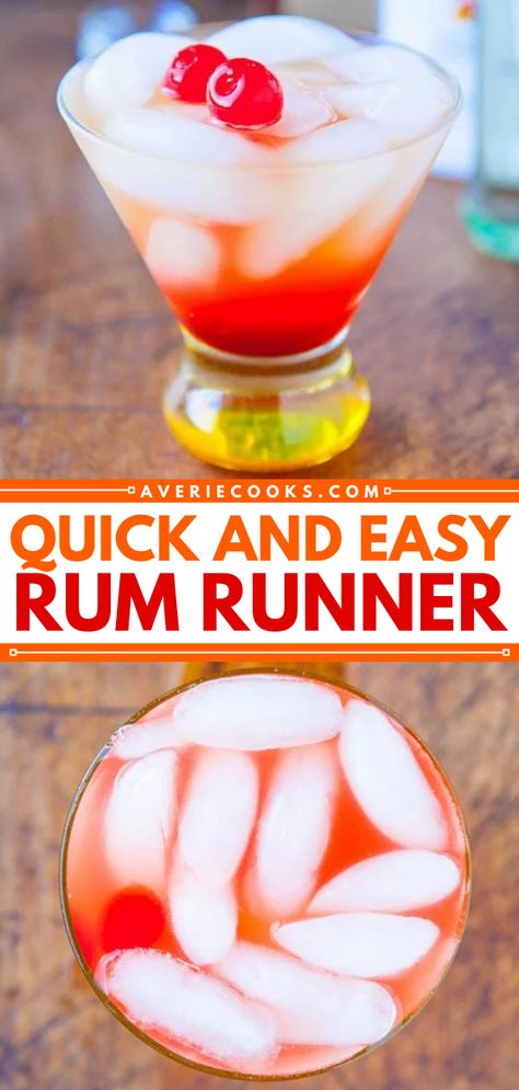 Easy Rum Runner Cocktail - Averie Cooks Rum Runner Cocktail, Rum Runner Recipe Easy, Rum Runner Recipe, Rum Cocktails Easy, Rum Runner, Averie Cooks, Malibu Rum, Orange Wedges, Rum Cocktails