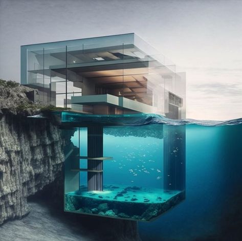 A beautiful house on a cliff, conceptualized by architect Danny Wang ~.~ Surreal House, Cliff Houses, House On A Cliff, Cliffside House, Cool Mansions, Big Architects, Water Architecture, Underwater House, A Beautiful House