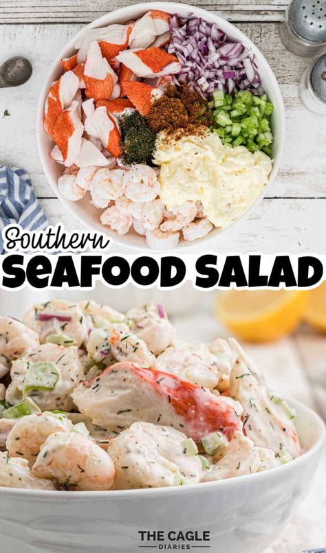 Southern Seafood Salad, Seafood Pasta Salad Recipe, Seafood Salad Recipe, Seafood Salad Pasta, Seafood Sushi, Sea Food Salad Recipes, Quick Lunch Recipes, Chef Salad, Vegetarian Recipes Lunch