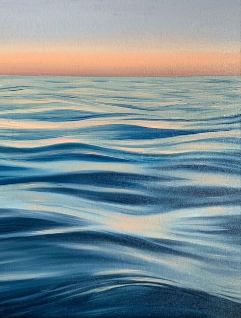 Still Water Painting, Sea Waves Painting Acrylic, Painting Waves Acrylic Easy, Art Ocean, Painted Waves Simple, Ocean Wave Painting Easy, Painting Waves, Sea Paintings, Ocean Painting Easy