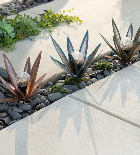 Solar-Powered Metal Agave Garden Stake Collection | VivaTerra Metal Agave Plant, Weather Wind, Solar Path Lights, Desert Decor, Hot Desert, Desert Sun, Desert Flowers, Agave Plant, Metal Yard Art