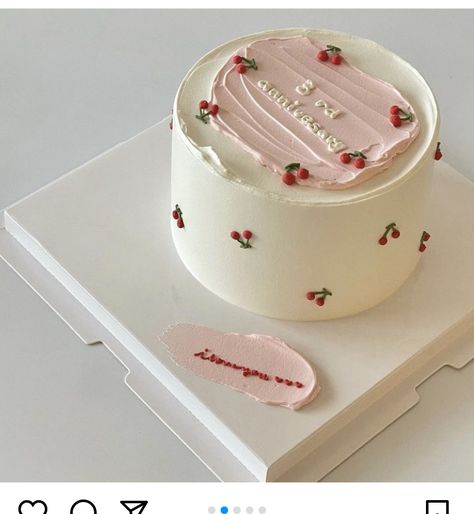 Cherry Cake Decoration, Bento Cake Design Ideas, Cake Designs Birthday Women, Pink Theme Cake, Cherry Cake Design, Small Cake Designs, Trending Cake Designs, Cherry Birthday Cake, Bento Cake Ideas