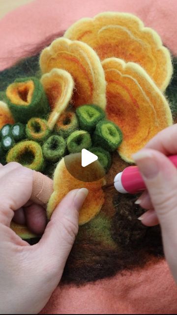 19K views · 1.7K likes | Amy Reader | Asheville NC Fiber Artist on Instagram: "Make a piece with me: START TO FINISH  It’s so fun to make a small piece and know that I can fit the entire process into a single video! I know many of us on the internet want everything, including the final reveal, in one part. My art process can be quite slow and I’m not going to lie, I often forget to film parts of the process. But not this time! I filmed clips during every single stage of the felting so you can see the whole thing come together from a flat piece of felt, to a finished and framed piece!  I’ve been so deeply fascinated with fungi of all kinds right now - but specifically the stunning varieties of bracket fungi. I love the funky way they grow and all of the different layers and colors. I’m usua Felting Videos, Living Felt, Moss Embroidery, Needle Felting Ideas, How To Make Drawers, Felted Vessels, The Color Orange, Chicken Of The Woods, Fungi Art