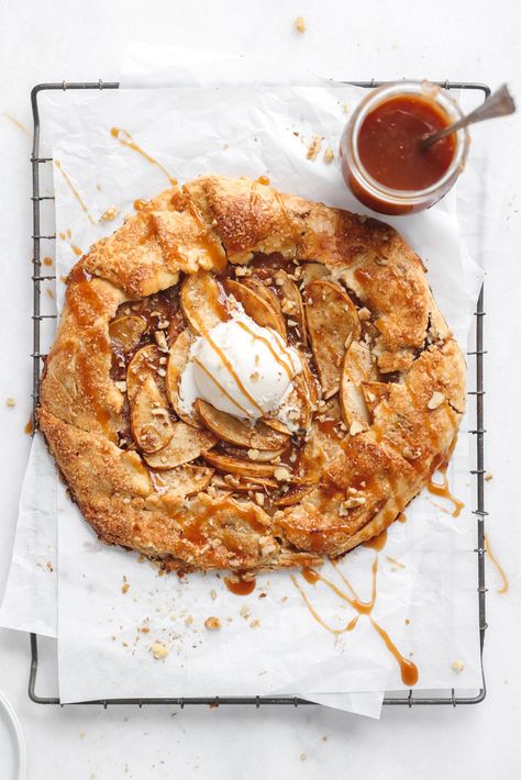 Rustic Apple Galette, Caramel Apple Galette, Buttery Pie Crust, Apple Galette, Broma Bakery, Caramel Drizzle, Salted Caramel Sauce, Flaky Pie Crust, Apple Filling