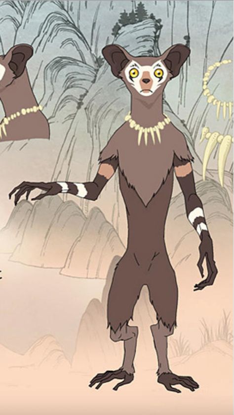 Aye Aye Spirit and Wan's friend from The Legend of Korra Legend Of Korra Spirits, Avatar Spirit World, Korra Spirit World, Avatar Spirits, Fursona Moodboard, Feywild Creatures, Avatar Legends, Fantasy Pets, Anime Art Books