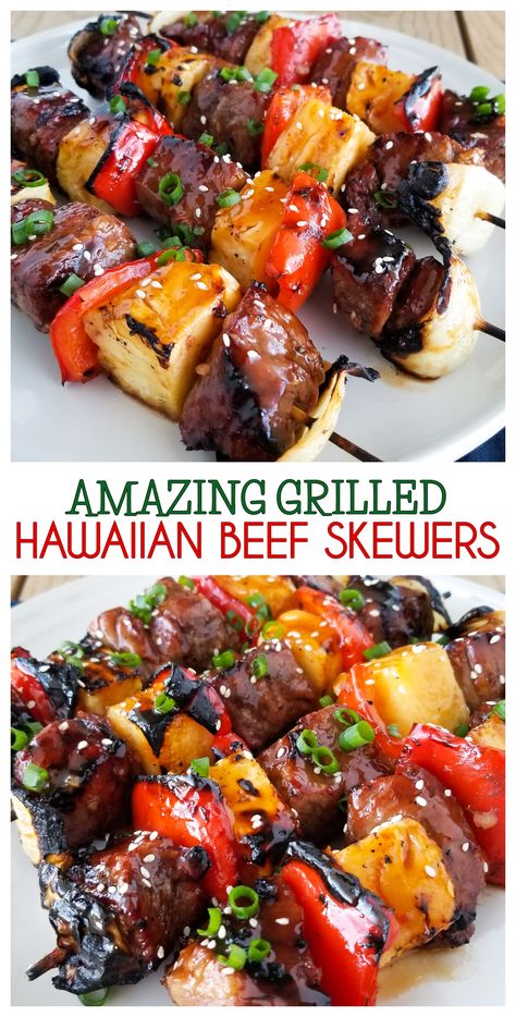 Pineapple Steak Kabobs, Hawaiin Kabobs Hawaiian Chicken, Chicken And Beef Skewers, Carne Asada Skewers, Beef Grilling Ideas For Dinner, Grilled Meatballs Skewers, Skweres Ideas Grill, Skweres Recipe, Grilled Kebabs Skewers