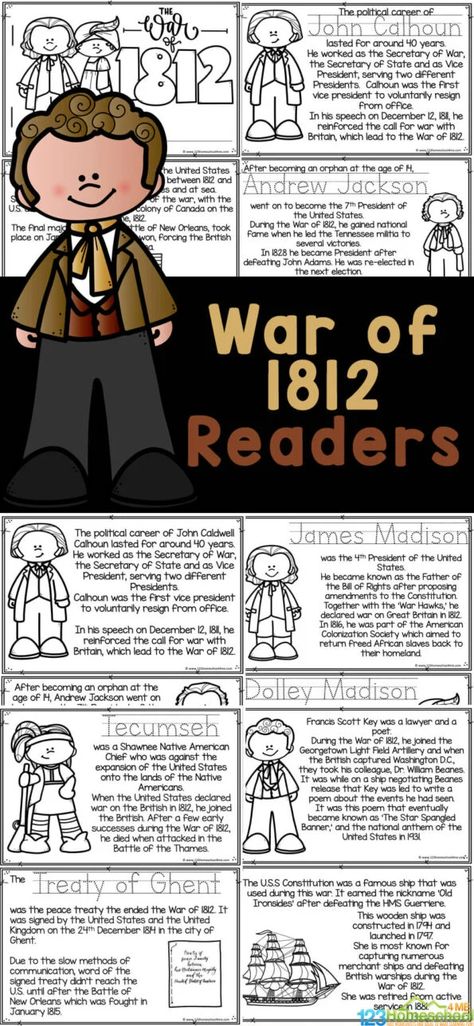 This War of 1812 for Kids printable can be used as coloring pages, information text, or a reader. This war of 1812 activity allows children to learn more about Us history for kids.  Simply print this free printable to use as a part of a American history for kids, or War of 1812 study for preschool, pre-k, kindergarten, first grade, 2nd grade, 3rd grade, 4th grade, and 5th grade students. History 2nd Grade, Ckla Amplify 2nd Grade, History For 2nd Grade, 3rd Grade History Homeschool, Beginner Teacher, Ckla 2nd Grade, History Lessons For Kids, History Printables, Fall Worksheets