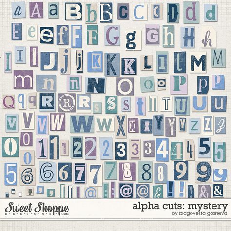 Alpha Cuts: Mystery by Blagovesta Gosheva Magazine Letter Cutouts Aesthetic, Blue Letter Aesthetic, Letters For Scrapbook, Scrapbook Letters Printable, Scrap Letters, Free Printable Scrapbook Paper, Scrapbook Lettering, Letter Scrapbook, Scrapbooking Letters