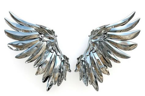 Metal Wings Concept Art, Metallic Wings, 7 Angels, Metal Wings, Silver Angel Wings, Shiny Objects, Silver Wings, Playlist Covers, Dnd Characters