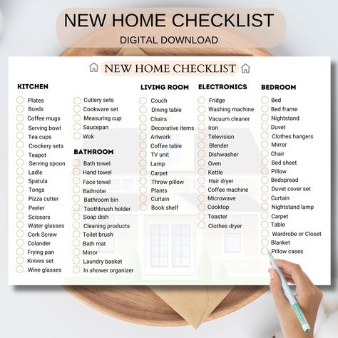 "First Apartment Checklist, Moving Checklist, Housewarming Gift, New Home Essentials, Airbnb Checklist, Room By Room List, Instant Download ◾️ Welcome to IgzDigitalMarket shop 😊🌸 🔑 Embarking on a new chapter and planning a move? Say goodbye to stress and hello to seamless transitions with our meticulously designed Moving Checklist. We understand that moving can be overwhelming, so we've crafted a comprehensive guide to ensure your relocation is smooth and stress-free.  With our Moving Checklist Design, your journey to a new home begins with organized and efficient steps. Download our checklist today and experience a stress-free move!📦 ◾️Handmade item 💌 SIZE INCHES 📏 8,3x11,7 (A4) inc 📩Please message if you need any help.📩 ⭐️Digital files only. No physcal product will be shipped.  ❓ House Registry Essentials, Housewarming Gift List New Homes, 1st Time Home Buyer Checklist, New Home Kitchen Checklist, Moving In Essentials List, Packing List Moving Houses, New House Essentials List, Preflight Checklist, New Home Owner Checklist