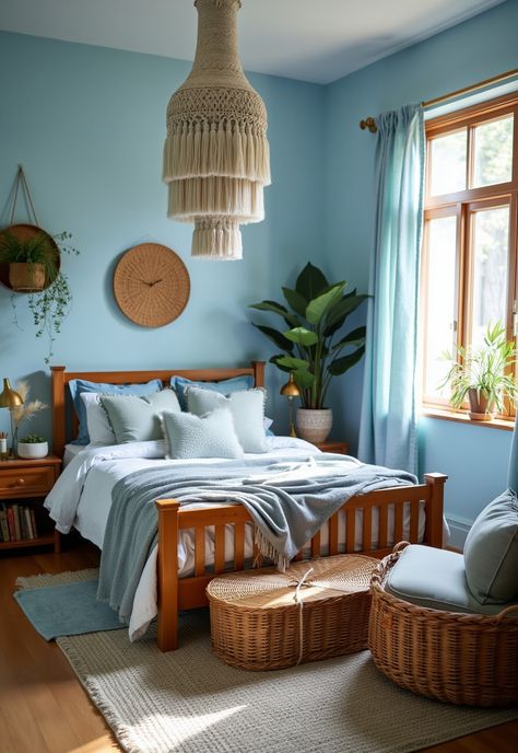 Light Blue Boho Bedroom Boho Chic Bedroom Blue, Blue Boho Room, Light Blue Boho Bedroom, Blue Boho Bedroom Ideas, Blue Boho Bedroom, Light Blue Rooms, Bedroom Makeovers, Boho Bedroom Ideas, Bedroom Tips