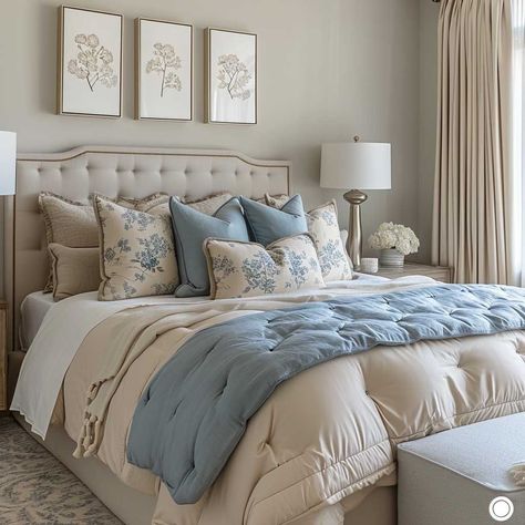 Home decorating- modern bedroom decoration ideas -crazy new project Walmart Bedroom Ideas, Romantic Blue Bedroom, Bedroom Husband And Wife, French Country Bedroom Decor Ideas, Royal Bedroom Aesthetic, Blue And Tan Bedroom, How To Make A Bed, Boutique Bedroom Ideas, Upholstered Headboard Bedroom Ideas